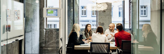 People having a meeting in a conference room