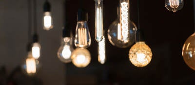 several hanging lightbulbs