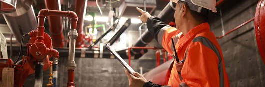 An engineer inspecting safety equipment