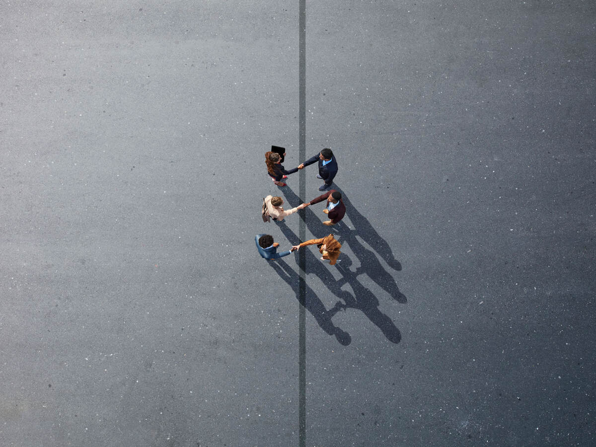 an aerial shot of a group of people