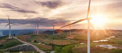 Wind farm at sunset