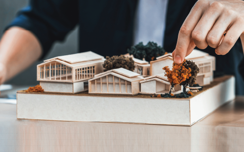 man and architectural diorama