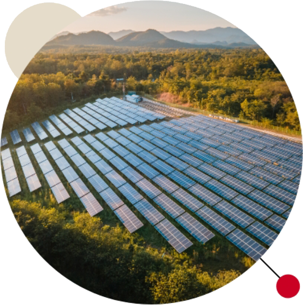 Sunrise on a solar farm