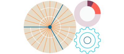 Graphic depicting radar, graph and a gear