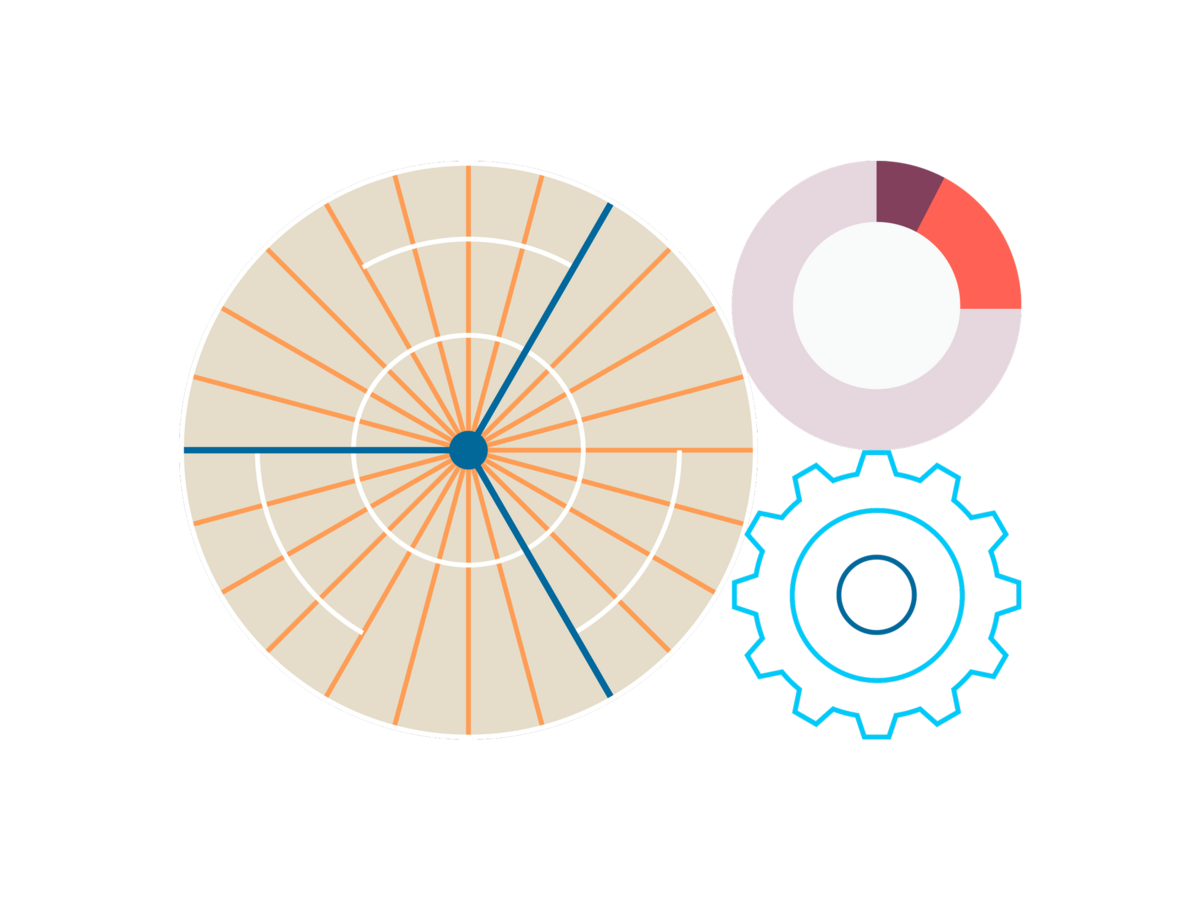 Graphic depicting radar, graph and a gear