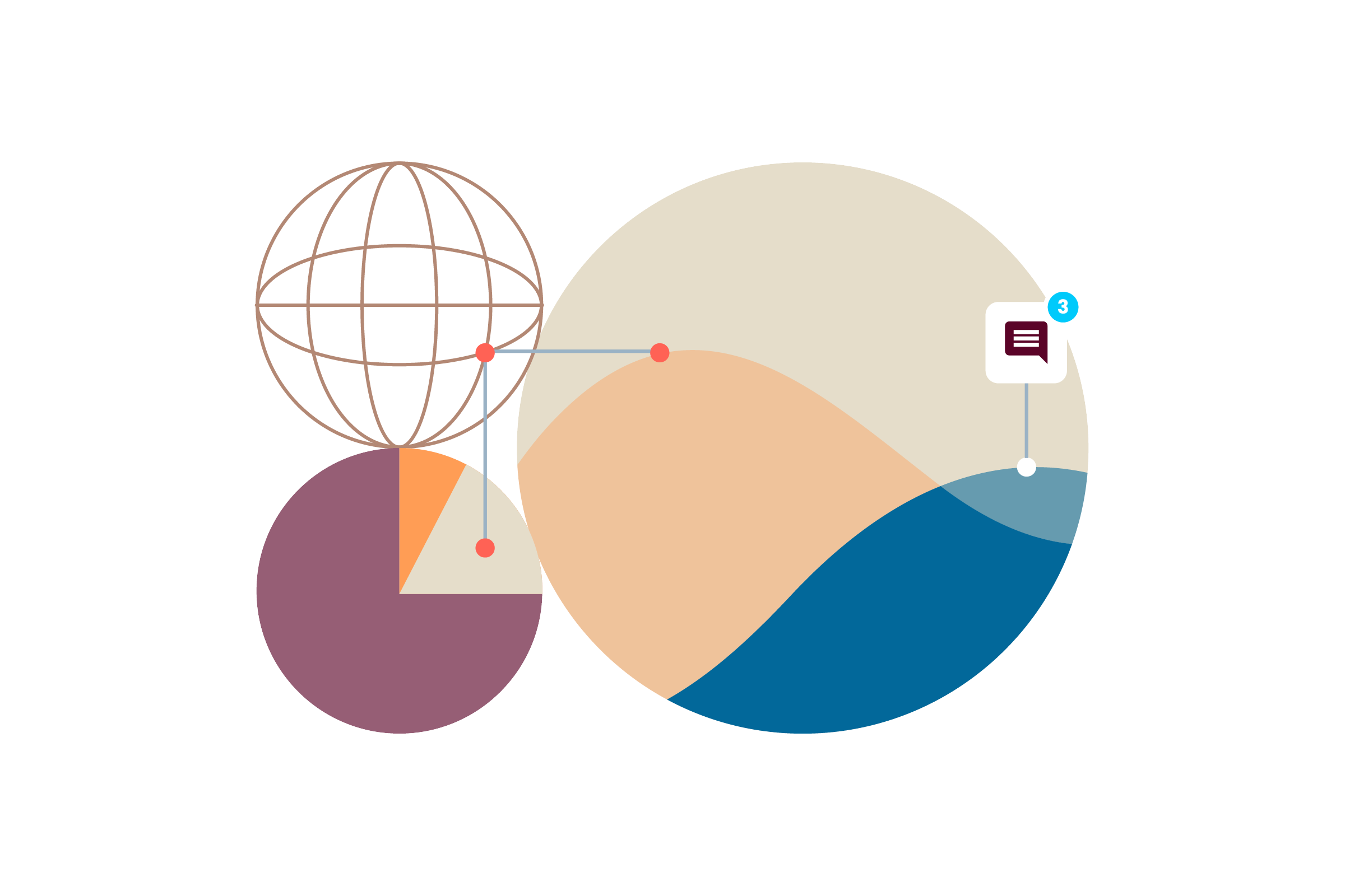 Illustration of a pie chart and graphs